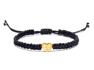Memgift Dainty ذهب 18 قيراط في البداية حرف A على شكل قلب أساور للنساء في سن المراهقة للفتيات مصنوع يدويًا حبل مضفر قابل للتعديل هدايا عيد ميلاد مخصصة للنساء