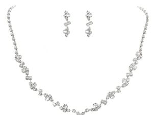 Unicra Bride Crystal Necklace Necklace Set مجموعات مجوهرات الزفاف والزفاف حجر الراين المختنق قلادة الحفلة الراقصة مجموعة مجوهرات للنساء والفتيات (مجموعة من 3 قطع - 2 حلقان وقلادة واحدة)