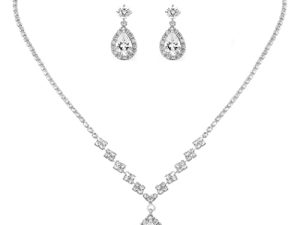 Unicra Bride Crystal Necklace Necklace Set مجموعات مجوهرات الزفاف والزفاف حجر الراين المختنق قلادة الحفلة الراقصة مجموعة مجوهرات للنساء والفتيات (مجموعة من 3 قطع - 2 حلقان وقلادة واحدة)