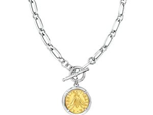 روس سيمونز المقلدة الإيطالية Bumblebee Lira Coin قلادة من الفضة الإسترليني ثنائية اللون