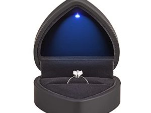 صندوق هدايا على شكل قلب مع ضوء LED ، حافظة مجوهرات أقراط مخملية مع ضوء ، صندوق عرض مجوهرات لحفلات الزفاف ، الخطوبة ، الاقتراح ، أعياد الميلاد والذكرى السنوية (أسود)
