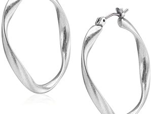 أقراط دائرية من Lucky Brand Twist ، فضي ، مقاس واحد