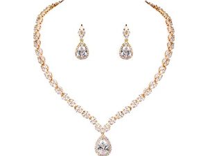 WeimanJewelry الذهب الأبيض / مطلية بالذهب المرأة مكعب زركونيا تشيكوسلوفاكيا ماركيز دمعة الزفاف قلادة تنس ومجموعة أقراط قطرة للعرائس الزفاف