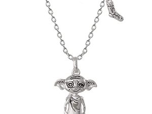 قلادة هاري بوتر Dobby House Elf and Sock ، مطلية بالفضة ، 18 "
