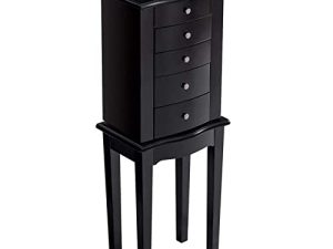 Giantex Jewelry Chest Armoire Cabinet Standing with Mirror، Wood Large Ring Necklace Storage Box Top Flip Flip Makeup Mirror Classic 33 "Long Room Armoires for Jewellery Cabinets with / 5 Drawers
