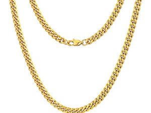 Jewlpire Diamond Cut Miami Mens Link Chain Necklace، Gold Chain | سلسلة فضية للرجال والأولاد والنساء ، هيب هوب ونمط رائع ، من الفولاذ المقاوم للصدأ 316L / مطلية بالذهب عيار 18 قيراطًا ، 4/6/10 ملم ، 18/20/22/24/26/30 بوصة