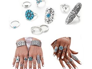 Yean Boho Ring Set Silver Statement Rings Joint Knuckle Ring Set Midi Stacking Rings (Pack of 9) (Boho)