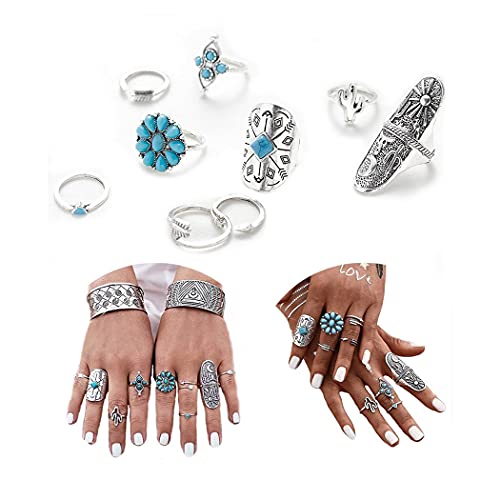 Yean Boho Ring Set Silver Statement Rings Joint Knuckle Ring Set Midi Stacking Rings (Pack of 9) (Boho) Yean Boho Ring Set Silver Statement Rings Joint Knuckle Ring Set Midi Stacking Rings (Pack of 9) (Boho)