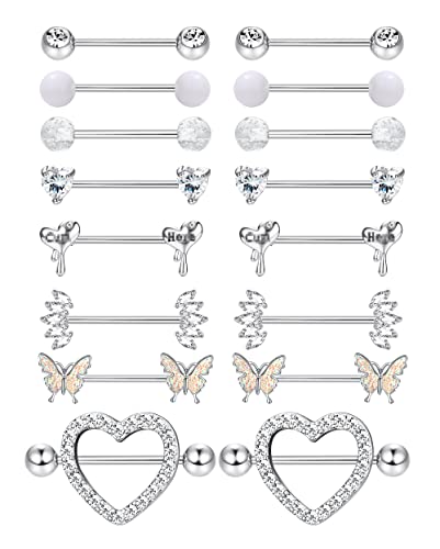 BESTEEL 8 أزواج من حلقات الحلمة 14G الفولاذ المقاوم للصدأ Nipplerings CZ القلب فراشة الكرة اللسان خواتم الحديد التجنيب مجوهرات ثقب الجسم للنساء BESTEEL 8 أزواج من حلقات الحلمة 14G الفولاذ المقاوم للصدأ Nipplerings CZ القلب فراشة الكرة اللسان خواتم الحديد التجنيب مجوهرات ثقب الجسم للنساء