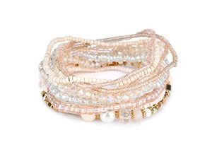 مجموعة أساور مطرزة بالكريستال البوهيمي الملون متعدد الطبقات أساور قابلة للتكديس بوهو Charms Stretch Bracelet صناعة يدوية متعدد الألوان كريستال مطرز أساور ستراند سوار مجموعة