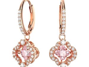 مجموعة مجوهرات SWAROVSKI Sparkling Dance Clover ، لمسة نهائية باللون الذهبي الوردي ، كريستالات وردية ، كريستالات شفافة