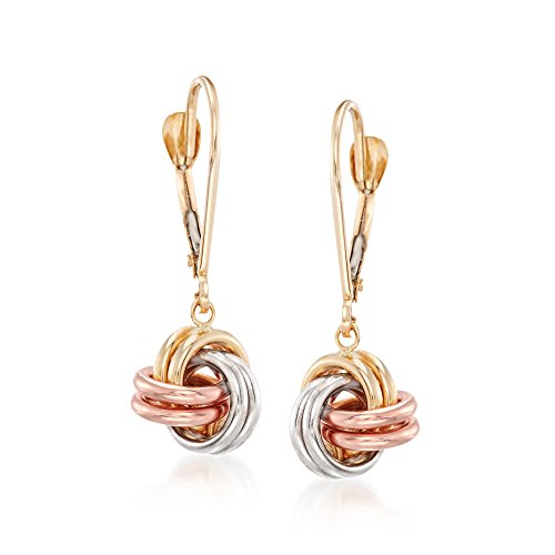 روس سيمونز 14kt أقراط إسقاط عقدة الحب الذهب ثلاثية الألوان روس سيمونز 14kt أقراط إسقاط عقدة الحب الذهب ثلاثية الألوان