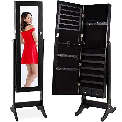 Best Choice Products Standing Mirror Armoire ، خزانة تنظيم تخزين المجوهرات القابلة للقفل مع الداخلية المخملية ، 3 تعديلات زاوية - أسود Best Choice Products Standing Mirror Armoire ، خزانة تنظيم تخزين المجوهرات القابلة للقفل مع الداخلية المخملية ، 3 تعديلات زاوية - أسود