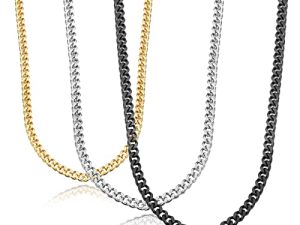 Jstyle 3 قطع 3mm Curb Cuban Link Chain للرجال سلسلة من الفولاذ المقاوم للصدأ للرجال 18K Gold / Black / Silver سلسلة قلادات للرجال مجموعة الهيب هوب مجوهرات للرجال 16/18/20/22/24/26/28 بوصة