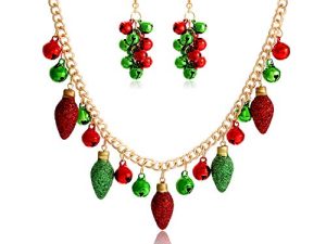 YAHPERN عيد الميلاد القلائد للنساء الفتيات X-Mas جلجل جرس مصابيح كهربائية طوق مكتنزة القلائد جلجل جرس قطرة استرخى أقراط مجموعة
