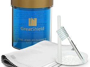 مجموعة حلول منظف المجوهرات الجميلة من GreatShield مع فرشاة تنظيف ، وأقمشة تلميع من الألياف الدقيقة وسلة ، مناسبة للذهب ، والبلاتين ، والتيتانيوم ، والماس ، والكريستال ، والسوار ، والخواتم ، والقلادة ، والأقراط