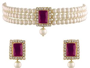 قلادة زفاف هندية مطلية بالذهب عيار 18 قيراط من I Jewels مصنوعة يدويًا من الزمرد مع أقراط للنساء / الفتيات
