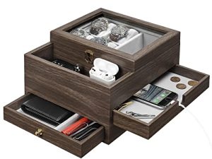 Homde Watch Box for Men Jewelry Organizer with Real Glass Watch Case للخاتم ، السوار ، الساعة ، القلادة ، الأقراط ، والإكسسوارات