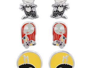 Disney Nightmare Before Christmas Jewelry ، طقم أقراط Tim Burton Stud مطلي بالفضة ، 3 أزواج