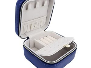 BareTulip Travel-Jewelry Cases-Small Jewelry Box Portable-Jewelry Box Mini Jewelry Box Travel Jewelry Organizer Leather-Travel Jewelry Case Blue