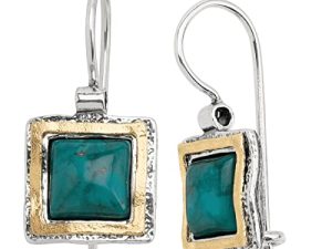 أقراط Silpada 'Emerald Lake' المضغوطة الفيروزية من الفضة الإسترليني وصفيحة من الذهب عيار 14 قيراطًا