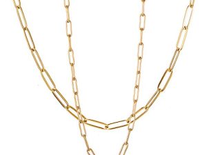 RWQIAN 18k الذهب مشبك سلسلة ربط قلادة لذيذ مشبك ورقي ربط سلسلة الطبقات قلادة البيضاوي ربط سلاسل القلائد مجموعة للنساء الفتيات