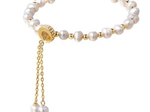 Cowlyn Pearl Bracelet Chain Link Baroque Culture Bossimi 14K Gold Filled Fashion Valentine Charm Dainty Handmade Jewelry for Women Wife Girls Mother （with Gift Box）