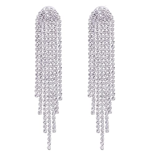 SELOVO أقراط متدلية طويلة متدلية من حجر الراين الكريستالي بوهو شرابة طويلة 2.8 "/3.3" SELOVO أقراط متدلية طويلة متدلية من حجر الراين الكريستالي بوهو شرابة طويلة 2.8 "/3.3"