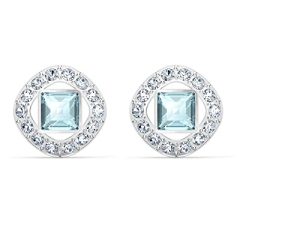 مجموعة مجوهرات Swarovski Angelic Square Crystal Crystal ، كريستالات وردية ، بلورات زرقاء