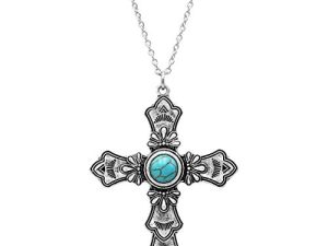 Rosemarie & Jubalee Women's Statement Western Turquoise Christian Cross عقد ، 28 "-31" مع امتداد 3 "
