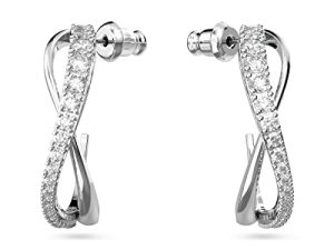 مجموعة أقراط Swarovski Twist Hoop ، لمسة نهائية من الروديوم ، بلورات زرقاء ، بلورات شفافة