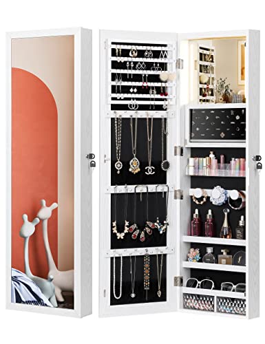 Nicetree 47.2 "H Touch LED Mirror مع تخزين مجوهرات ، خزانة مجوهرات بمرآة مكياج داخلية ، منظم مجوهرات مثبت على الباب / الحائط ، درجان ، أبيض ، هدايا عيد الميلاد للنساء Nicetree 47.2 "H Touch LED Mirror مع تخزين مجوهرات ، خزانة مجوهرات بمرآة مكياج داخلية ، منظم مجوهرات مثبت على الباب / الحائط ، درجان ، أبيض ، هدايا عيد الميلاد للنساء