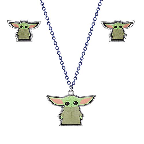 ديزني ستار وورز The Mandalorian Grogu Fashion Stud Earrings and Necklace Set ، ترخيص رسمي ديزني ستار وورز The Mandalorian Grogu Fashion Stud Earrings and Necklace Set ، ترخيص رسمي