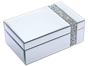 صندوق مجوهرات زجاجي من Hipiwe Diamante منظم حلية عاكس فضي صندوق صدر الكنز صندوق تخزين مزخرف هدية فاخرة للنساء والفتيات