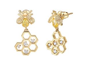 أقراط Emibele Dangle Bee ، أقراط متدلية من الفضة الإسترليني عيار 925 بإبرة مكعبة من الزركونيا والنحاس الصغيرة وأقراط متدلية على شكل خلية نحل وعسل للسيدات والسيدات وإكسسوارات مجوهرات الأزياء والكبار