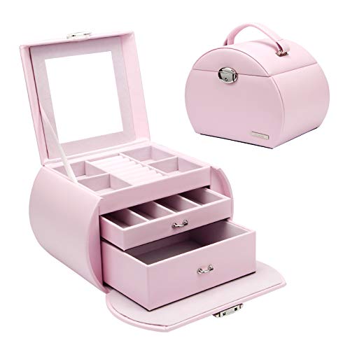 Homde Girls Jewelry Box Pink صندوق تخزين منظم جلد صناعي مع مرآة Homde Girls Jewelry Box Pink صندوق تخزين منظم جلد صناعي مع مرآة