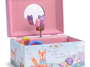 صندوق تخزين المجوهرات الموسيقية للفتيات من Jewelkeeper مع البوم الدوارة ، تصميم الغابة ، توينكل توينكل ليتل ستار تيون