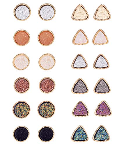 12 زوجًا من أقراط Druzy للنساء والفتيات 12 ملم مستدير من الراتنج على شكل مثلث من الفولاذ المقاوم للصدأ ومثقوب باللون الذهبي والأسود متعدد الألوان (12 زوجًا من الأزواج الدروزي) 12 زوجًا من أقراط Druzy للنساء والفتيات 12 ملم مستدير من الراتنج على شكل مثلث من الفولاذ المقاوم للصدأ ومثقوب باللون الذهبي والأسود متعدد الألوان (12 زوجًا من الأزواج الدروزي)