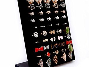Homeanda Black Velvet L-Shaped 50 Slots Ring Earring Jewelry Holder Organizer (L-Shaped 50 Slots-Black)