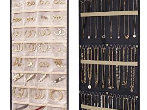 BAGSMART معلقة تخزين مجوهرات منظم مع شماعات خطافات معدنية حامل مجوهرات على الوجهين للأقراط ، القلائد ، خواتم على الخزانة ، الجدار ، الباب ، قطعة واحدة ، كبير ، أسود