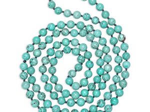 PEARLADA طويل الفيروز عين النمر الخرز القلائد التي لا نهاية لها اليدوية الأحجار الكريمة والمجوهرات للنساء الفتيات عقد من اللؤلؤ 47.5 "