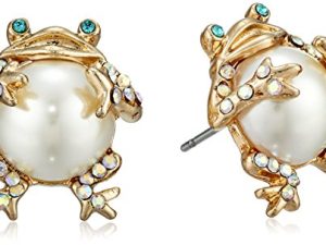 Betsey Johnson Pearl Critters أقراط ضفدع