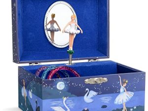 صندوق تخزين المجوهرات الموسيقية للفتيات من Jewelkeeper مع راقصة الباليه الدوارة ، Glitter Design ، Swan Lake Tune