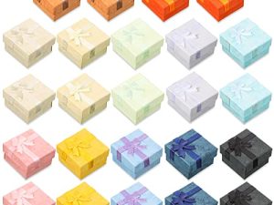 Sureio 24 Pack Gift Gift 12 Color Box Box Jewelry Box Gift Case معبأ بالقطن من الورق المقوى صندوق مجوهرات أساور الإسورة قلادة هدية مع القوس الشريط لحفل زفاف عيد ميلاد (1.6 × 1.6 بوصة)