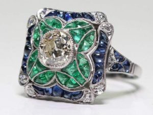 Yuren 925 فضة خمر الزمرد الدائري الأزرق الياقوت الأبيض توباز خاتم المرأة الزفاف مجوهرات الأزياء حجم 6-10 (رمز الولايات المتحدة 9)