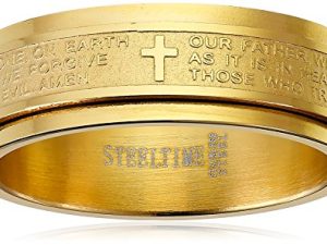 Amazon Collection Steeltime خاتم رجالي مطلي بالذهب عيار 18 قيراط