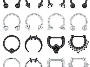 TOKRING 16 قطعة 16G حلقات الحاجز الأنف الفولاذ المقاوم للصدأ يتوقف سلس الأنف الدائري مبتسم حدوة الحصان ثقب المجوهرات الأسير الخرزة الدائري اللولب Daith الزنمة الغضروف أقراط للنساء الرجال