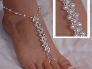 Xiboya النسيج اللؤلؤ بيرفوت خلخال مجوهرات القدم للصنادل والزفاف الشاطئ (1 زوج)